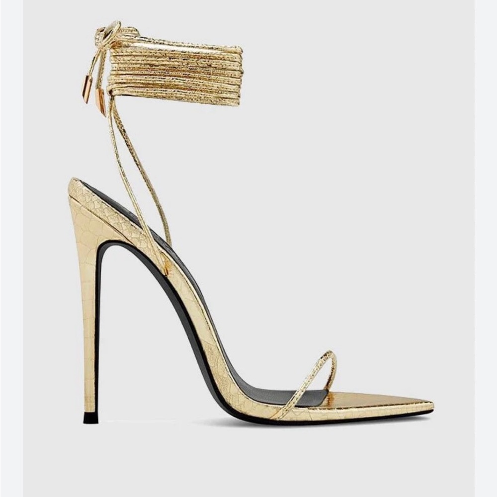 Femme LA Gold Stiletto Snakeskin Heels